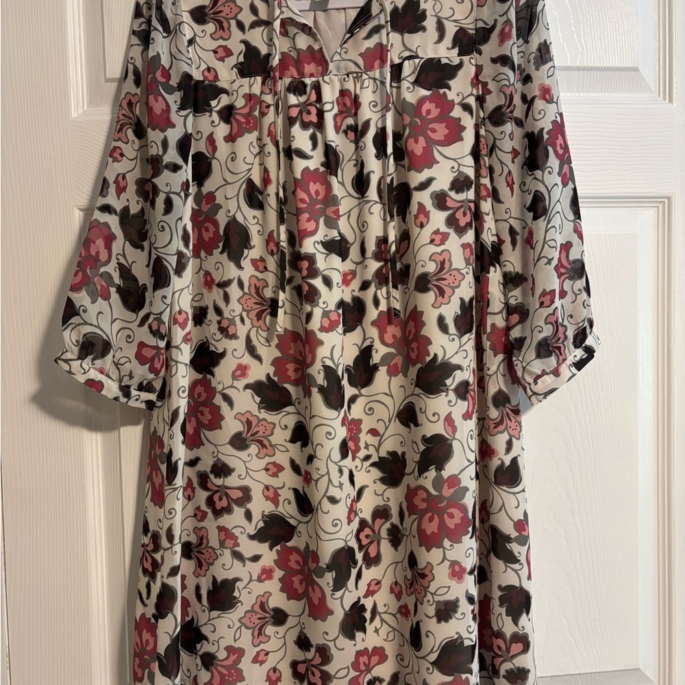 LOFT Floral Long Sleeve Dress - Black, Pink, Cream